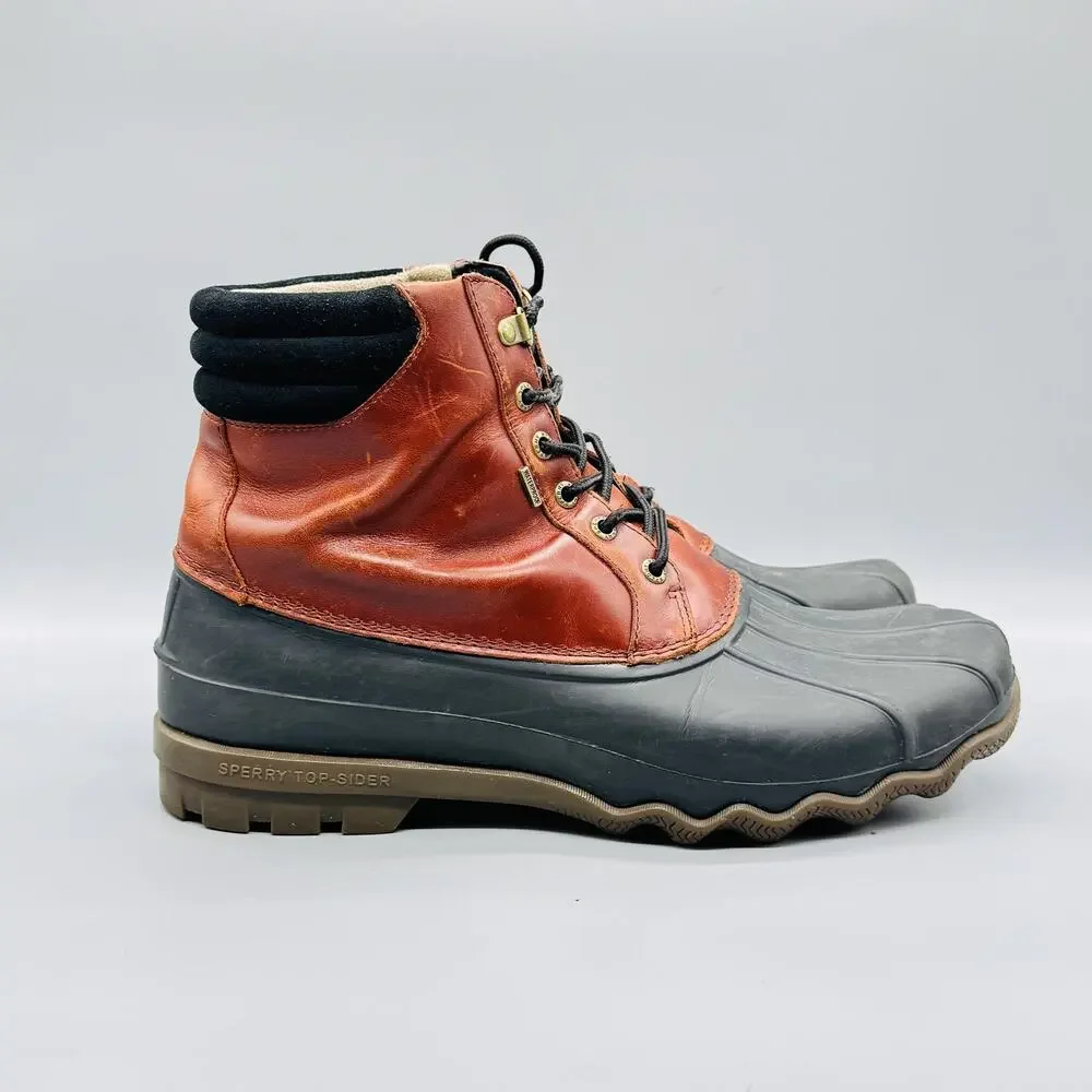 Sperry Boots Mens 11 Brown Leather Top Sider Duck Snow Ankle Lace Up Waterproof